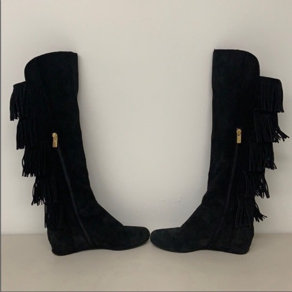 Isola Tavora Fringe Women’s Knee-high Wedge Boot Black Suede size 7.5 M - Picture 4 of 8
